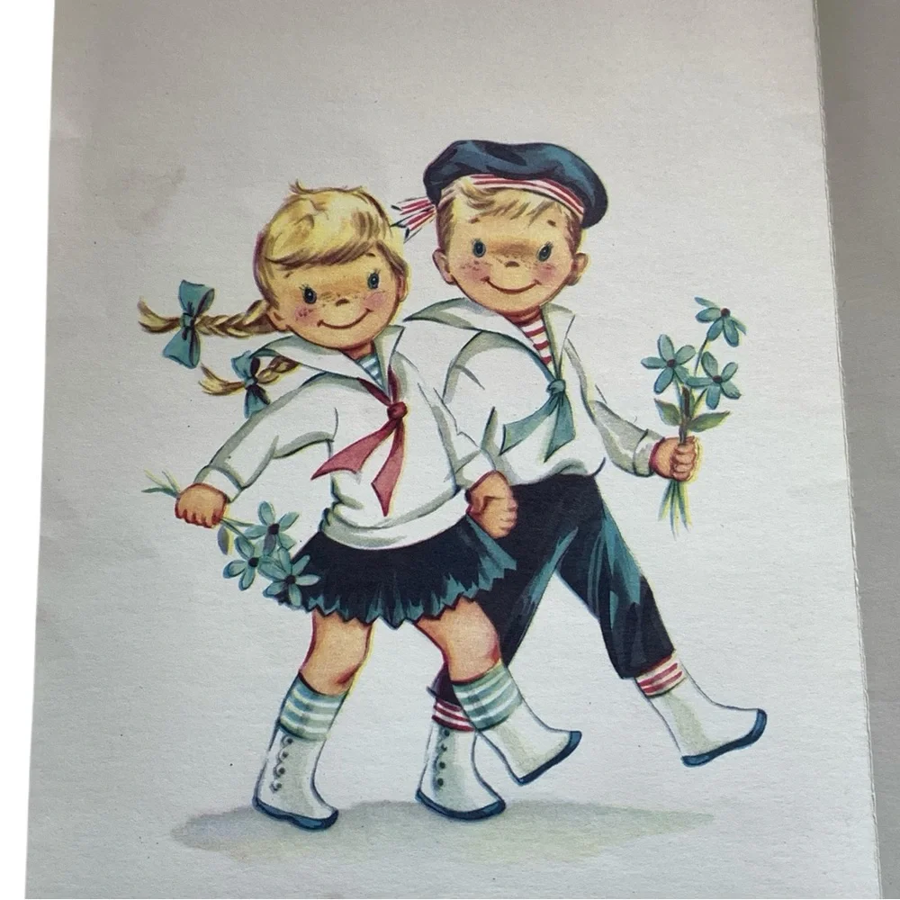Vintage 1950’s Get Well Soon Card with Children Illustration Paper Ephemera